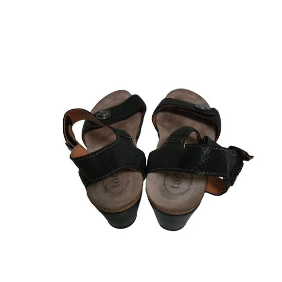 Taos Carousel Wedge Sandal Black Leather Hammered Silver Detail Size 41 - Picture 5 of 12